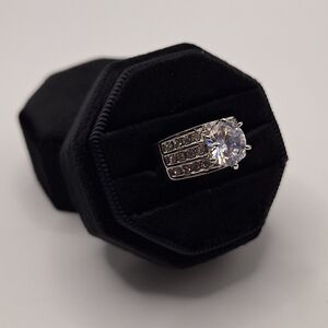 Swarovski Crystal Ring Size 7 | Round Diamond Look Statement Ring | Wide Band